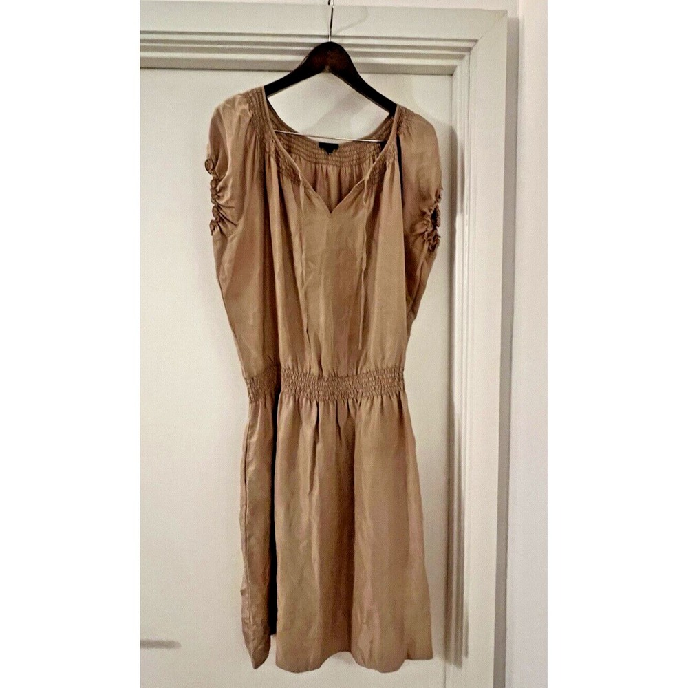 XL Talbots 100 Silk Champagne Beige Cap Sleeve Light Weight Dress Classic Preppy